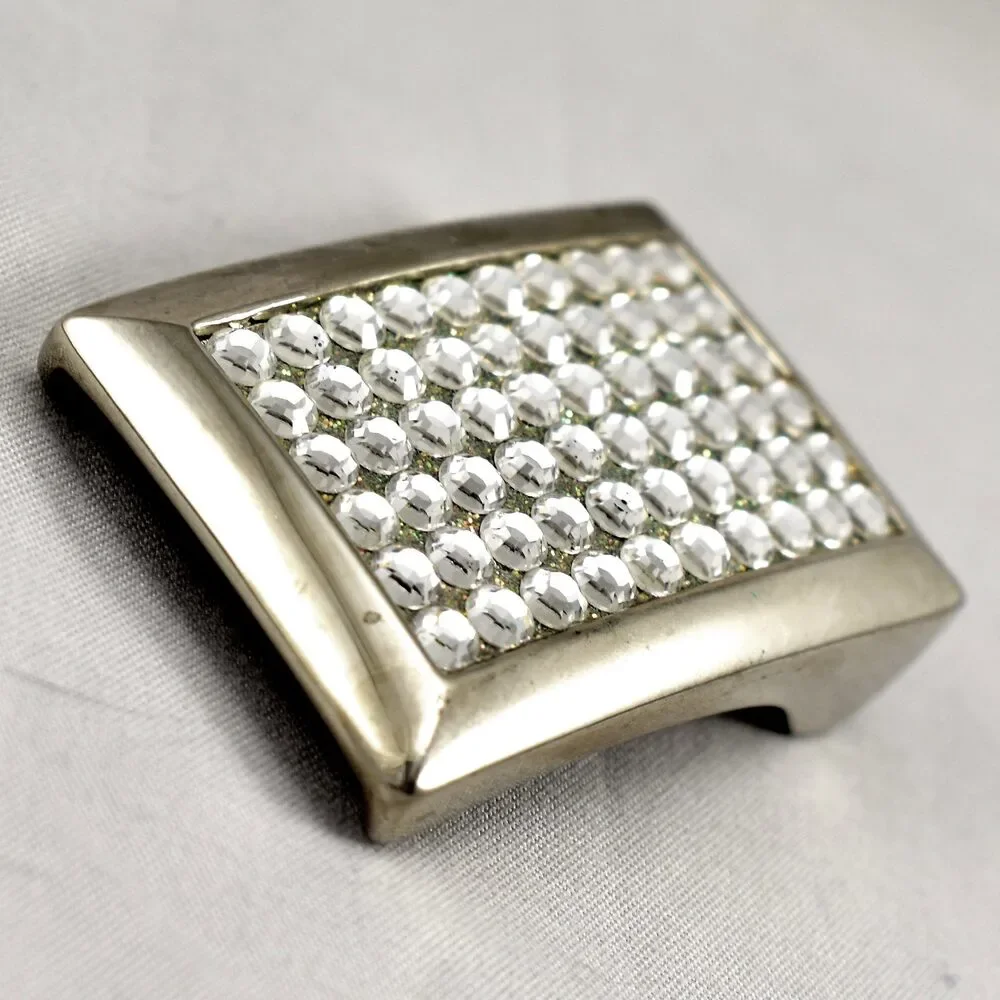 Vintage‎ Belt Buckle Small Women's Unisex Clear Rhinestones Sparkling Shiny Gift